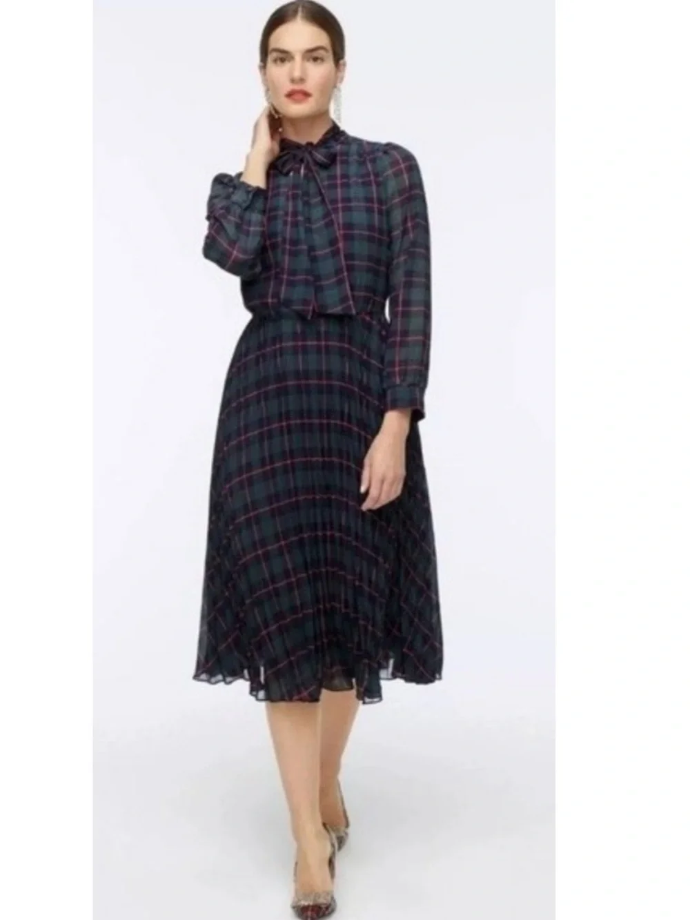 J. Crew Pleated A-line Dress in Black Watch Tartan 12 - Picture 2 of 10